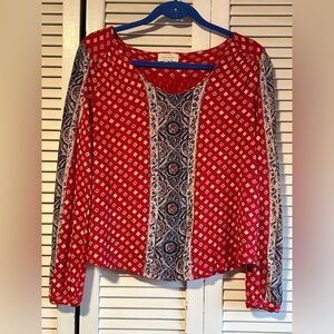 Lucky Brand Boho Long Sleeve Blouse Red & Blue Women’s Small